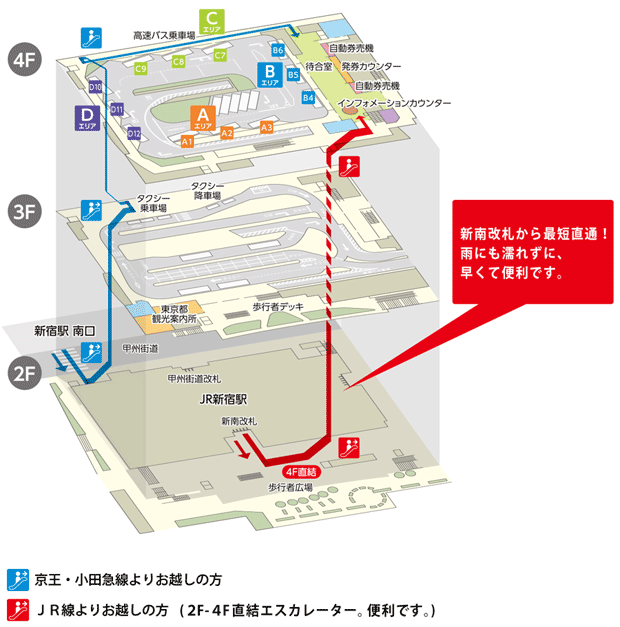 JR新宿駅改札からバスタ新宿へのアクセス